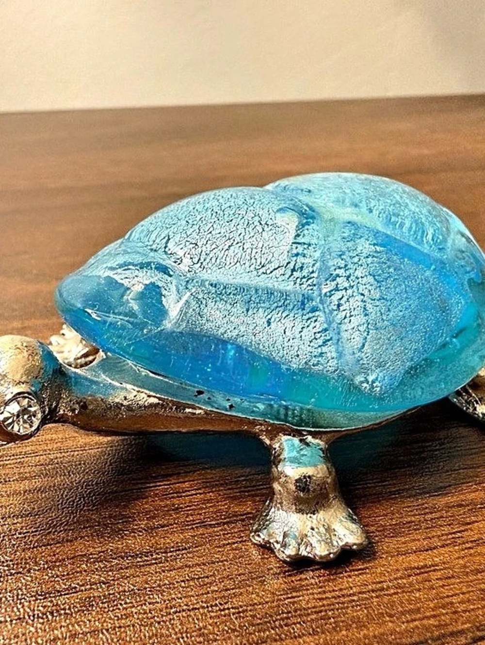Blue & Silver Glass Turtle Sculpture Paperweight